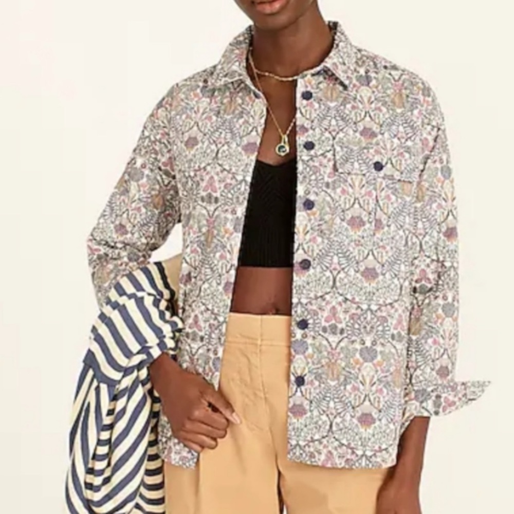 🏷️ New J Crew relaxed fit quilted shirt jacket in Liberty Morris print size 0 - Picture 2 of 6